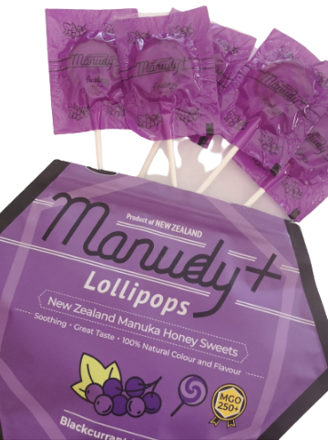 Manudy Mānuka Lollipops & Blackcurrant MGO250+, 12POPS